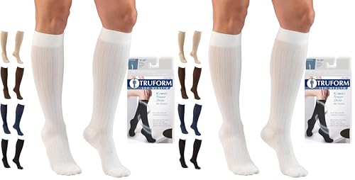 Image of Truform Compression Socks, 15-20 mmHg, Women's Dress Socks, Knee High Over Calf Length, White Rib Knit, Small (Pack of 2)
