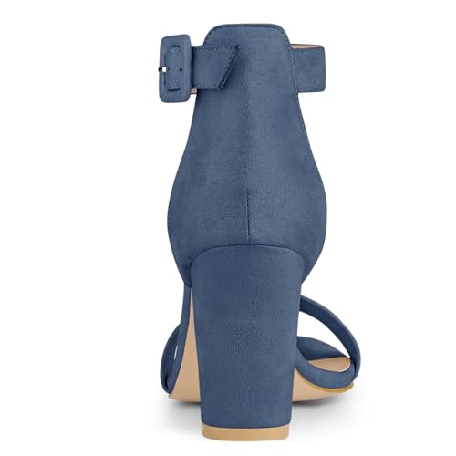 Image of Allegra K Women's Open Toe Chunky High Heel Buckle Ankle Strap Sandals | 3 3 /8 inches Heels with Faux Suede, Comfortable Block Heels Sandal for Women, Summer Dressy Shoes
