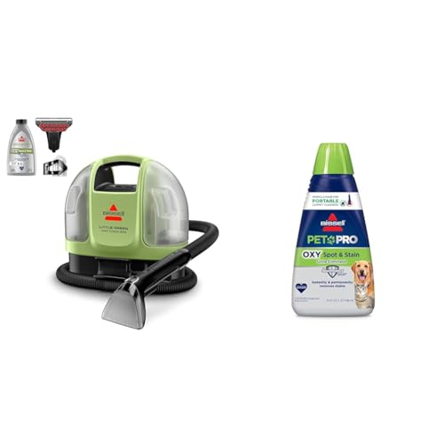 BISSELL Little Green Mini Cordless Portable Carpet and Upholstery Deep Cleaner, 4015 + BISSELL® PET PRO OXY Spot & Stain Formula for Portable Carpet Cleaners, 32 oz., 2034 - image 1