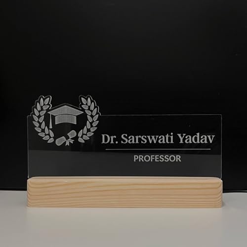 Image of Personalized Acrylic Desk Name Lamp for Professors | Custom LED Light with Name, Designation & University Logo | Best Birthday Rakhi Gift for Assistant Professor , HOD, Dean, Vice Chancellor, College Staff, Promotion farewell and New office joining (10 x 6 inch) (For Professor)