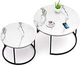 Home Heaven® Couchtisch rund Marmor 2er Set – Runder Couch Tisch in Weiss...