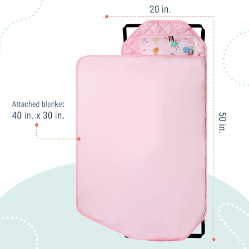 Image of Wildkin Modern Kids Nap Mat with Pillow for Girls - Soft & Cozy Cotton Blend, Elastic Straps, Toddler Sleep Mat for Daycare, Preschool, Kindergarten & Travel, Ages 3-7, Machine Washable - Fairy Garden