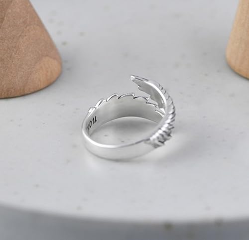 Bague ouverte ailes d'ange argent S925 ajustable style rétro - 6