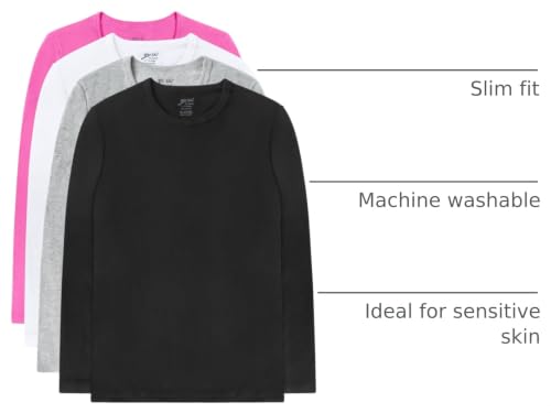 Image of Brix Girls' Long Sleeve Tees - 100% Cotton Tagless 4 -Pack Crew Neck Super Soft Cotton T Shirts.