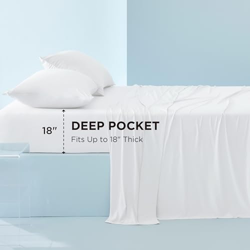 Image of Bedsure Cooling Sheets Cal King, Hot Sleeper Bed Sheets, Up to 18 Inches