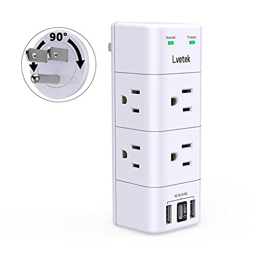 USB Wall Outlet Expander Surge Protector, Multi Plug Outlet,Lvetek Outlet Splitter with 3 USB, 6 Outlet Extender with Rotating Plug, 1680 Joules, Gifts for Women and Gifts for Men
