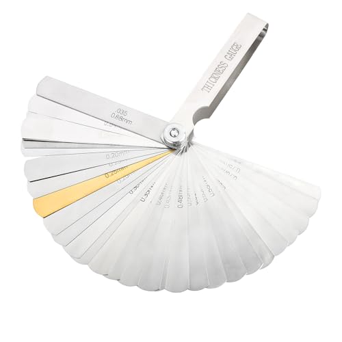 Galgas de Espesores de Acero Inoxidable de 32 Cuchillas, Herramienta de Medición de Precisión para Motores, Medidores de Espesor Juego de Cuña Válvula, Doble Marcado Métrico e Imperial, 0,04-0,88 mm