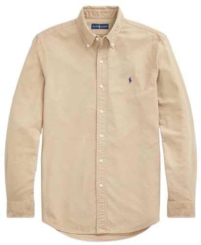 POLO RALPH LAUREN Men's Long Sleeve Slim Fit Oxford Button Down Shirt, Surrey Tan., Large