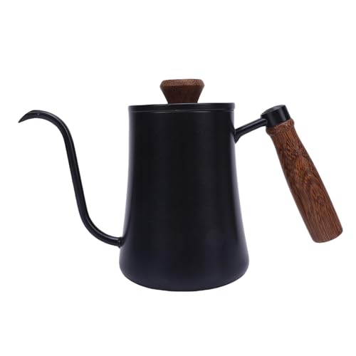 Cafetera de 600 Ml con Cuello de Cisne, Caño Largo y Estrecho, con Escala, para Uso en Casa, Oficina y camping. (BLACK)