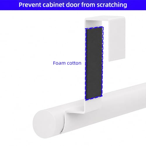 Image of Cabinet Door Towel Bar, Kitchen Towel Holder, White 2 Pack | Extended Anti-Slip Arm, EVA Scratch Guard Pads, No-Drill Install, Stainless Steel Dish Towel Holder, Kitchen Towel Rack