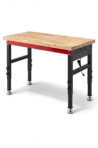 VekMax 48" Heavy Duty Workbench, 2500 LBS Load Capacity Work Bench with 1.2" Laminated Wood Top & Reinforced Steel Frame, Adjustable Height Work Table for Garage, Workshop, Office, Home (Feet)