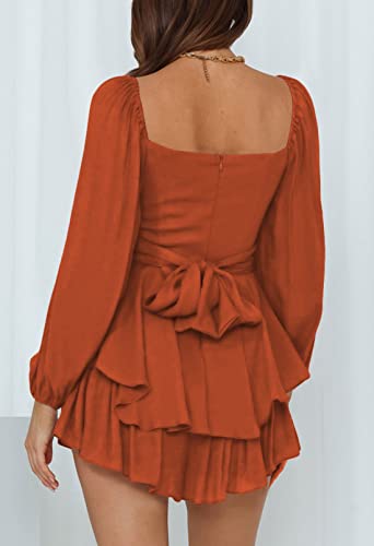 Fixmatti Women Tie Back Off The Shoulder Romper Chiffon Boho Ruffle Shorts Jumpsuit Outfits Brown L #TOP3