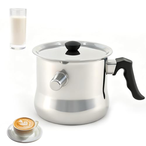 Milchtopf Induktion mit Deckel 1.5L Milchtopf Doppelwandig Simmertopf aus Edelstahl Geeignet für Gas Elektro Induktion