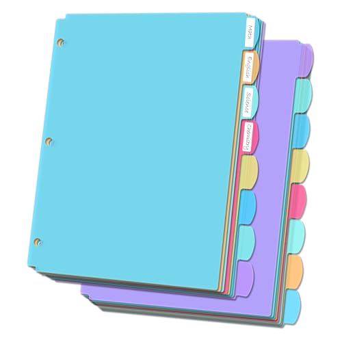 8-Tab Plastic Dividers for 3 Ring Binders, Write & Erase, Folder ...