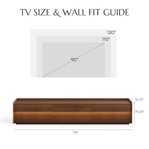 Image of POVISON Fully-Assembled Mid Century Modern TV Stand, 118.11 inch Wood Media Console with Adjustable LED Light, Entertainment Center with Storage for Living Room