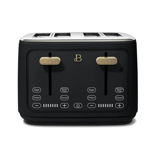 Toaster with Touch Activated Display by Drew Barrymore,Extra-Wide Slots, 7 Settings, Reheat Functions, LED Countdown Timer (Black Sesame)