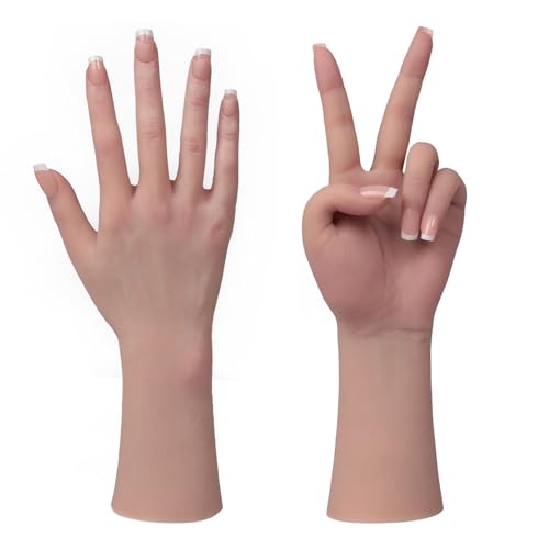 Yuewen Silicone Hand Built-in Skeleton Inside the Fingers Can be Flexibly Bent Life-Size Silicone Female Hand for Jewelry Display Manicure Practice (Ivory White, 1PC Left Hand With Skeleton)