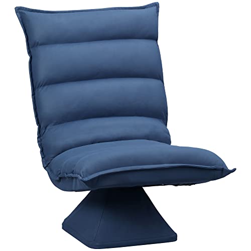 HOMCOM Fauteuil de Sol Paresseux pivotant 360° avec Dossier inclinable Design capitonné - revêtement en Tissu Microfibre Bleu