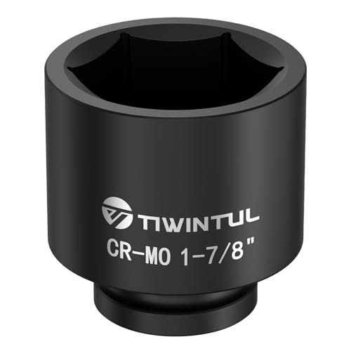 TIWINTUL 3/4 Inch Drive Impact Socket 1-7/8 Anti-Rounding 6-Point Design SAE Socket Heat-Treated CR-MO Black Phosphate Finish Axle Nut Socket for Auto Repair Easy Removal