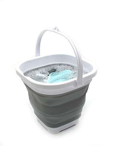 Sammart 2.6L (0.68 Gallon) Super Mini Sqare Collapsible Plastic Bucket - Foldable Square Tub - Portable Fishing Water Pail - Space Saving Outdoor Waterpot (1, Grey) #TOP4