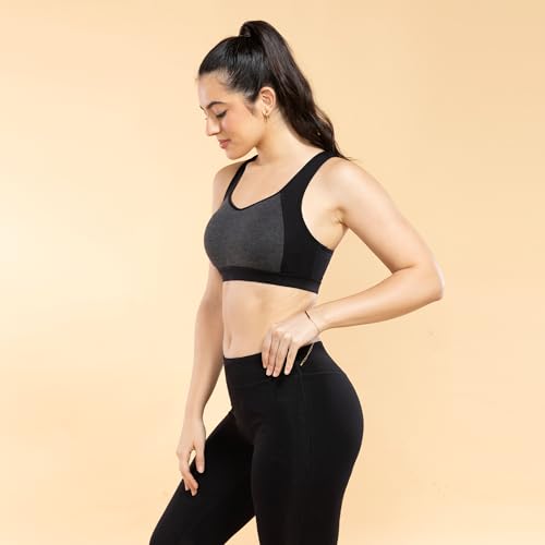 Image of Enamor Side Shaper Panel Women's Cotton Medium Impact Sports Bra with Fixed Cups- Bounce Control, Wider Racer Back, Padded, Wirefree, High-Coverage - SB38