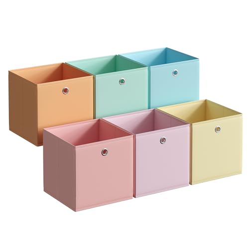 SONGMICS Storage Cubes, Set of 6 Foldable Storage Boxes, 11.8 x 11.8 x 11.8 Inches, Closet Organizers for Shelf, Rainbow Storage Bins, Colorful Fabric Bins for Bedroom, Living Room URFB230X0
