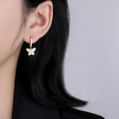 SLUYNZ 925 Sterling Silver CZ Buffterfly Hoop Earrings for Women Teens Sparkling Butterfly Hoop Earrings Huggie Drop3