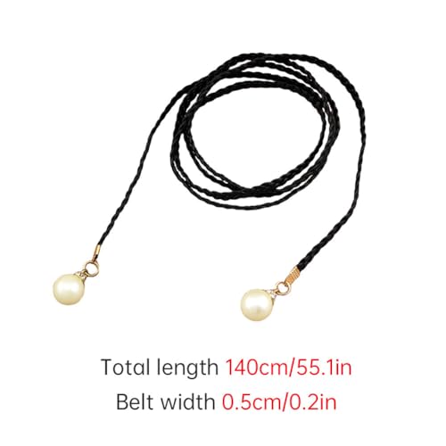 Braided Woven Tassels Chain Belt Women's Waist Belt PU Leather Rope Belt with Pearl, Boho Fringe Belt for Dress, Pink2