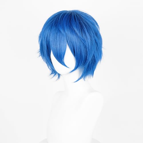 Image of Max Beauty Mens Short Blue Cosplay Wigs With Bangs Male Unisex Fluffy Heat Resistant Wig Hair for Party and Halloween for Gift + Free Cap