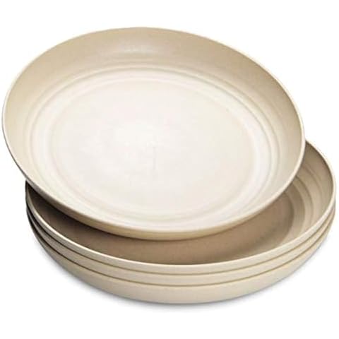 NAWOVAO Wheat Straw Plates Plastic Plates Reusable 10 Inch - Microwave Safe Plates for Kitchen Set of 4, Unbreakable Dinner Plates Cover