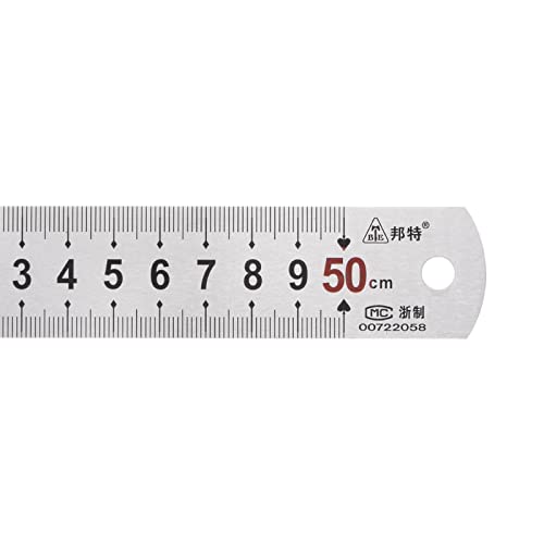 sourcing map Stainless Steel Ruler 20-inch/50cm Metal Rulers 1.14" Wide, Inch and Metric Graduation Straight Edge Measuring Tool