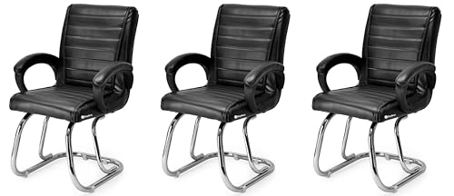 KITHANIA Executive Office Chair Home Study Library Chair with Chrome Steel and Cushioned seat Back (3, Black, Double Support Steel Frame)