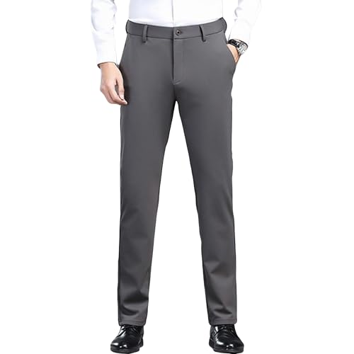 Mens Classic-Fit Dress Pants Casual Slacks Work Business Trousers for Men Stretch Waist Regular Straight Leg Suit Pants