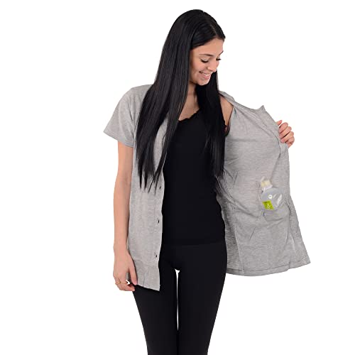 USBD Crew Neck Post Mastectomy Shirt with Drain Pockets - Comfortable Mastectomy Recovery Wear, Women
