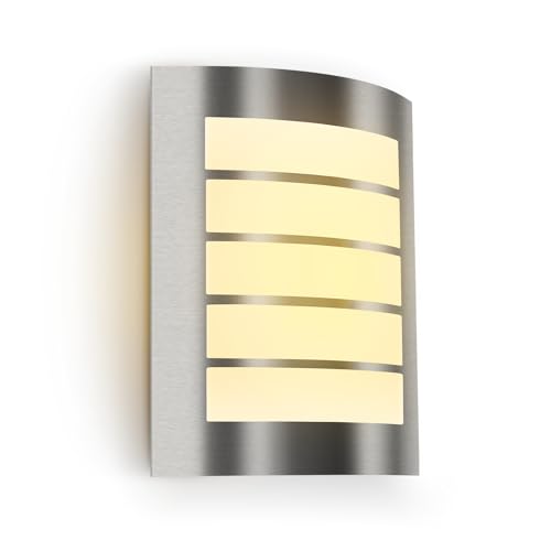 Kerry Wall Light, Outside Front Door Lighting Mains Powered, IP44 Exterior Lamp, Curved Stainless Steel Silver Security Light, E27 Sconce for Porch, Patio, Garden, Doorway