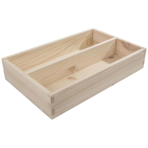 WooDeeDoo Petit range-couverts en bois avec 2 compartiments en pin massif brut - Boîte de rangement pour tiroir de cuisine - Organiseur de table non peint -...