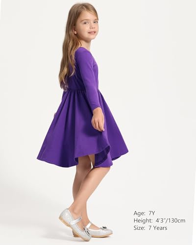 Image of Stelle Long Sleeve Girls Dress Toddler Dresses Skater Twirl Cotton A-Line Dress for School Casual | Criss Cross Back,Crew Neck,High Waist,Spinny Swing,Stretchable,Spring Fall Winter,Casual School Birthday Dance