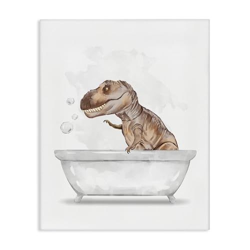 Image of T Rex Dino Bubble Bath Bathroom, 16 x 20 Inch Canvas Wall Art