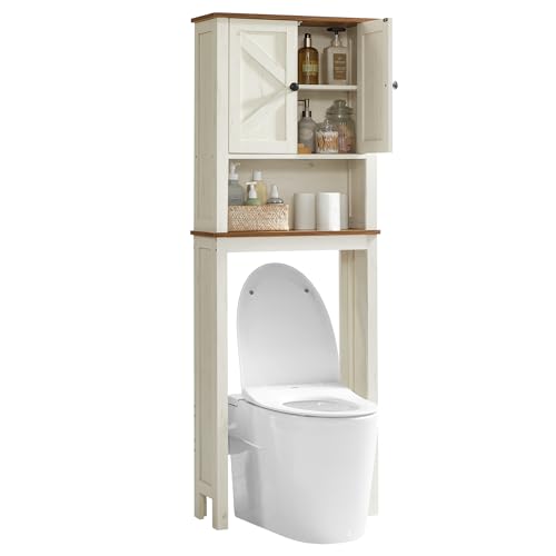 Listado de Armarios de suelo para comprar hoy. 40 VASAGLE LIRY Colección - Armario sobre el Inodoro, Organizador de Baño, con Puertas de Granero, Estante Ajustable, Blanco Rústico MBTS026W01
