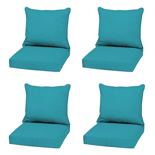 Image of Arden Outdoor Deep Seat Cushion Set, 4-Pack, 22 in x 24 in, Weather-Proof, Rain-Proof, Fade Resistant Patio Cushion for Chair, Sofa, and Couch Lake Blue Leala