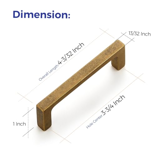 Image of Ravinte Antique Brass Kitchen Cabinet Solid Handles,3-3 /4 Inch,5 Pack | Solid Zinc Alloy, Modern Slim Style, Square Design, Deep-Thread Firm Base, Screws Included, for Kitchen Drawers & Cupboards