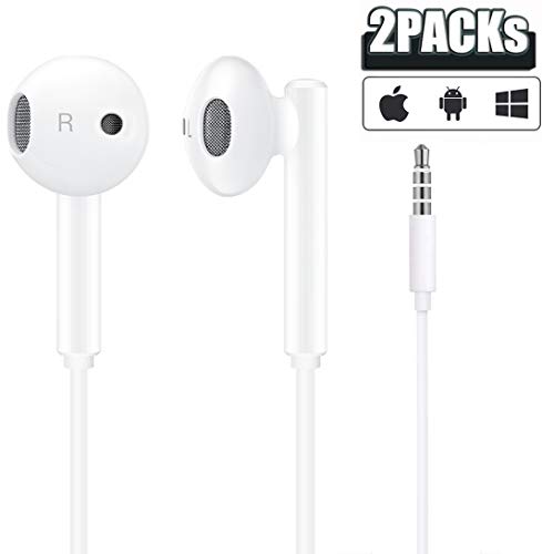 Samsung/Apple Earbuds(2 Pack) Wired 3.5mm White Headset with Microphone, Volume Control, and Call