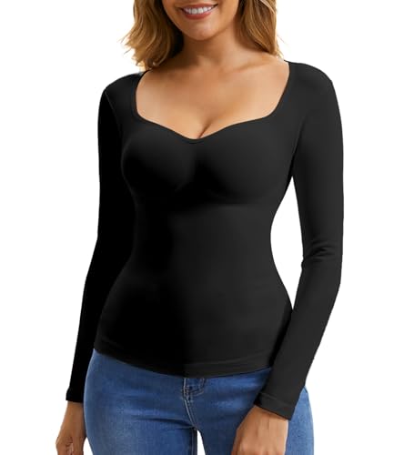 Women's Long Sleeve V-Neck Shapewear Tops, Tummy Control Compression Shirts - image 1