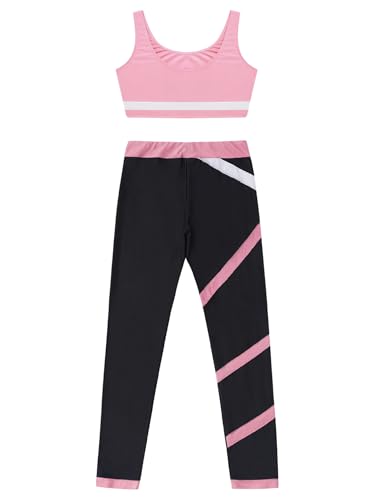 Kid Girls 2 Piece Dance Outfits Sports Bra Crop Tank Top Athletic Leggings Set Gymnastics Tracksuit4