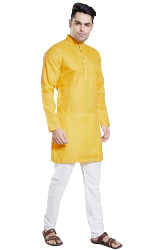 Image of DIVISIVE Men's Self Zari Line Cotton Blend Slim Fit Kurta Pyjama Set