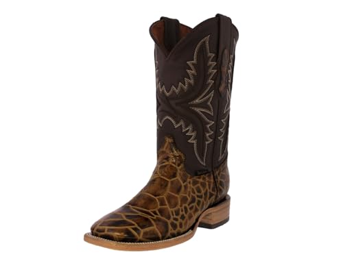 Texas Legacy Mens Honey Brown Cowboy Boots Sea Turtle Print Leather Square Toe