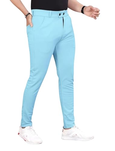 Image of MiraMichi Slim Fit Men's Formal Mid Rise Trousers - Solid Lycra Blend, Ideal for Formal Occasions, Stylish