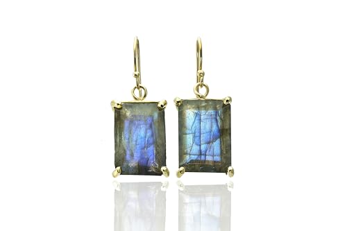 Boucles d'oreilles rectangulaires or et labradorite anti-allergie mariage