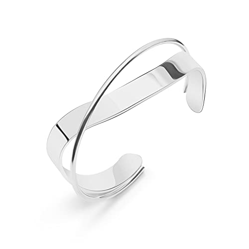 FLUIDABLE Ashley Bracelet Femme Acier Inoxydable Plaqué or Blanc, Bracelet Jonc Ouvert Réglable Argent, Bracelet Manchette Couche, Cadeau...