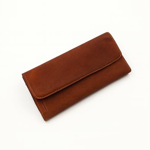 Genuine Leather Wallet – Slim Brown Clutch with Snap Closure, Card Slots, and Zippered Coin Pocket for Men & Women2